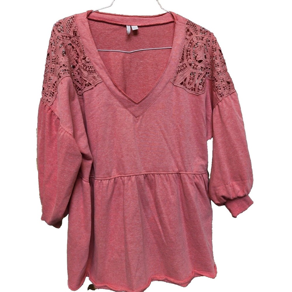 Cato Dark Pink Babydoll Top Size 18/20 Hippie Boho Oversized Lace Crochet
